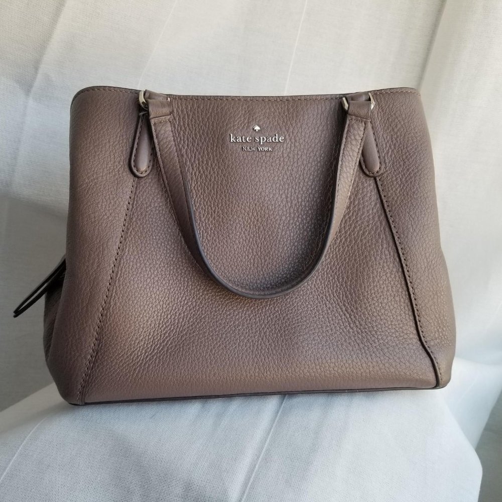 Kate Spade Jackson Leather Medium Triple Compartment Satchel Bag Taupe